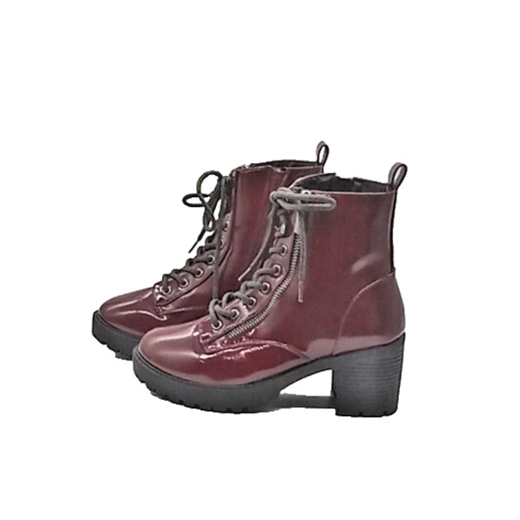 Forever 21 Platform Boots Chunky Heels Oxblood Size 7.5 Zip & Lace Up Punk Retro - Picture 8 of 14